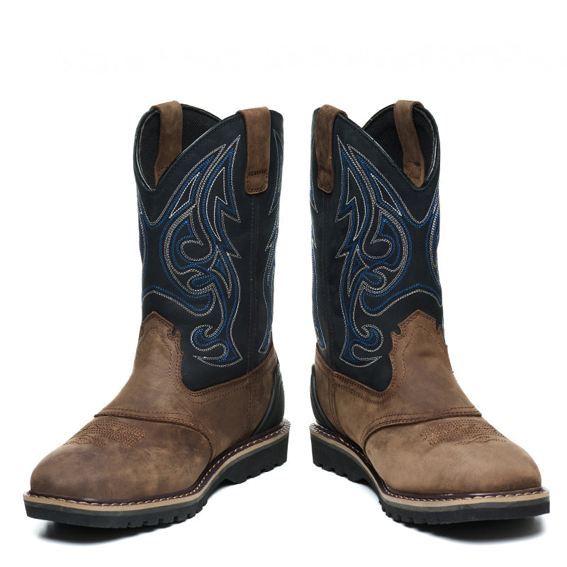 Square Toe Waterproof Leather Work Boots for Men with a Non-Safety Toe and Slip-Resistant Outsole