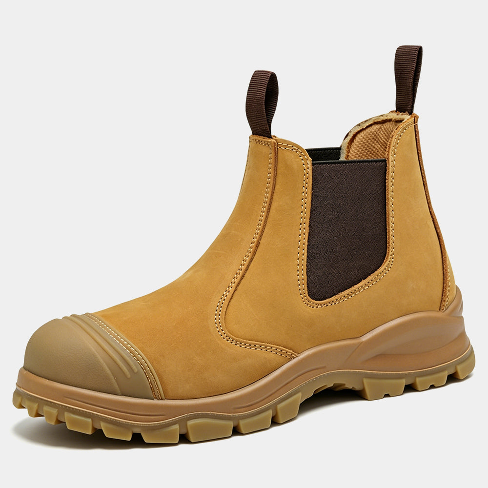 Steel Toe Boots for Men Work Genuine Leather Chelsea Boots Anti-Slip Puncture Proof Safety Shoes