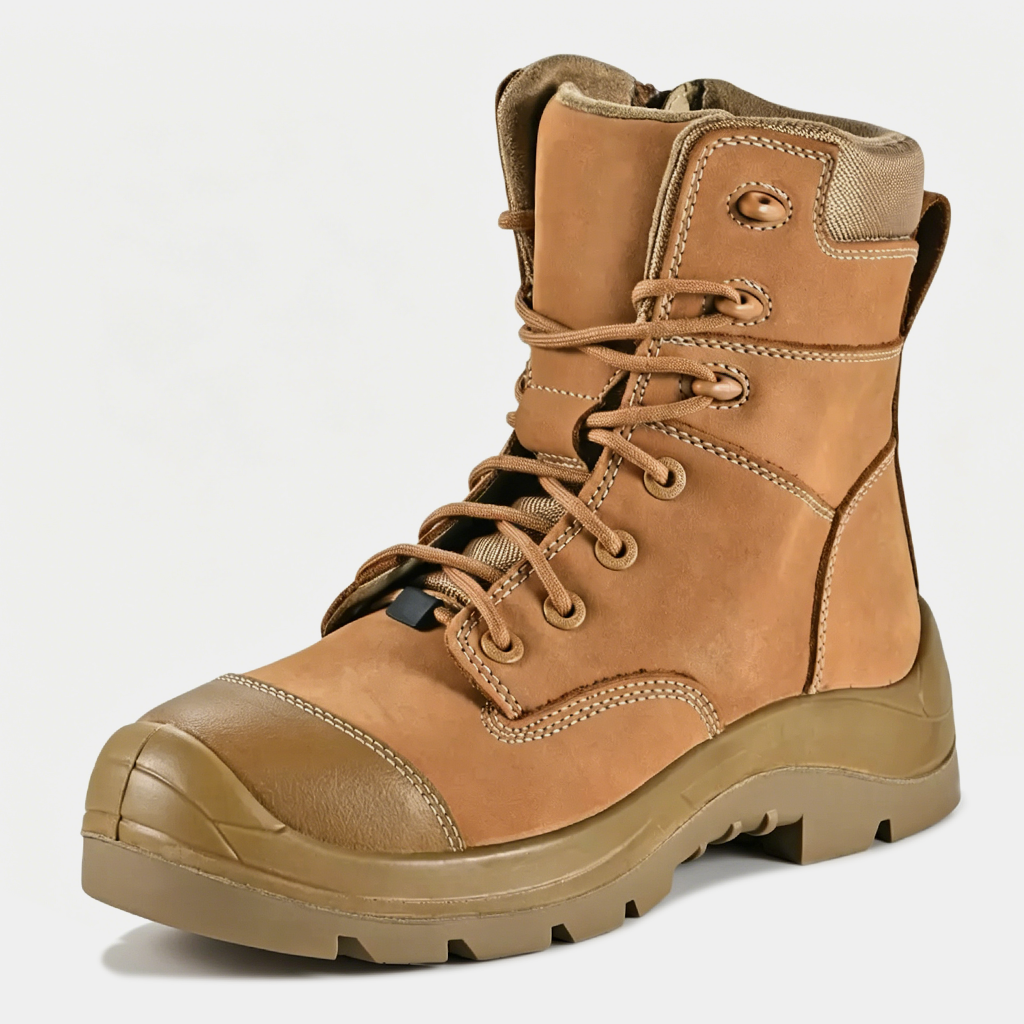 Men’s Work Boots-Full Grain Leather Industrial Work Shoes with Slip Resistant Rubber Outsole & Cushioned PU Insole
